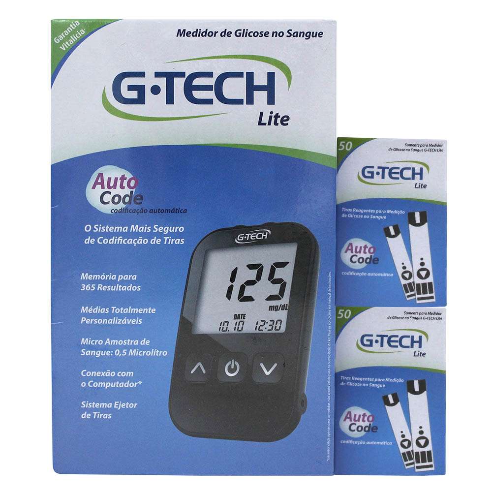 Medidor de Glicose G-Tech Lite - Kit Completo com Aparelho Medidor e Caneta  Lancetadora + 50 Tiras Reagente + 100 Lancetas - Mediglico: Cuidados  Essenciais para a sua Saúde com Produtos de Qualidade