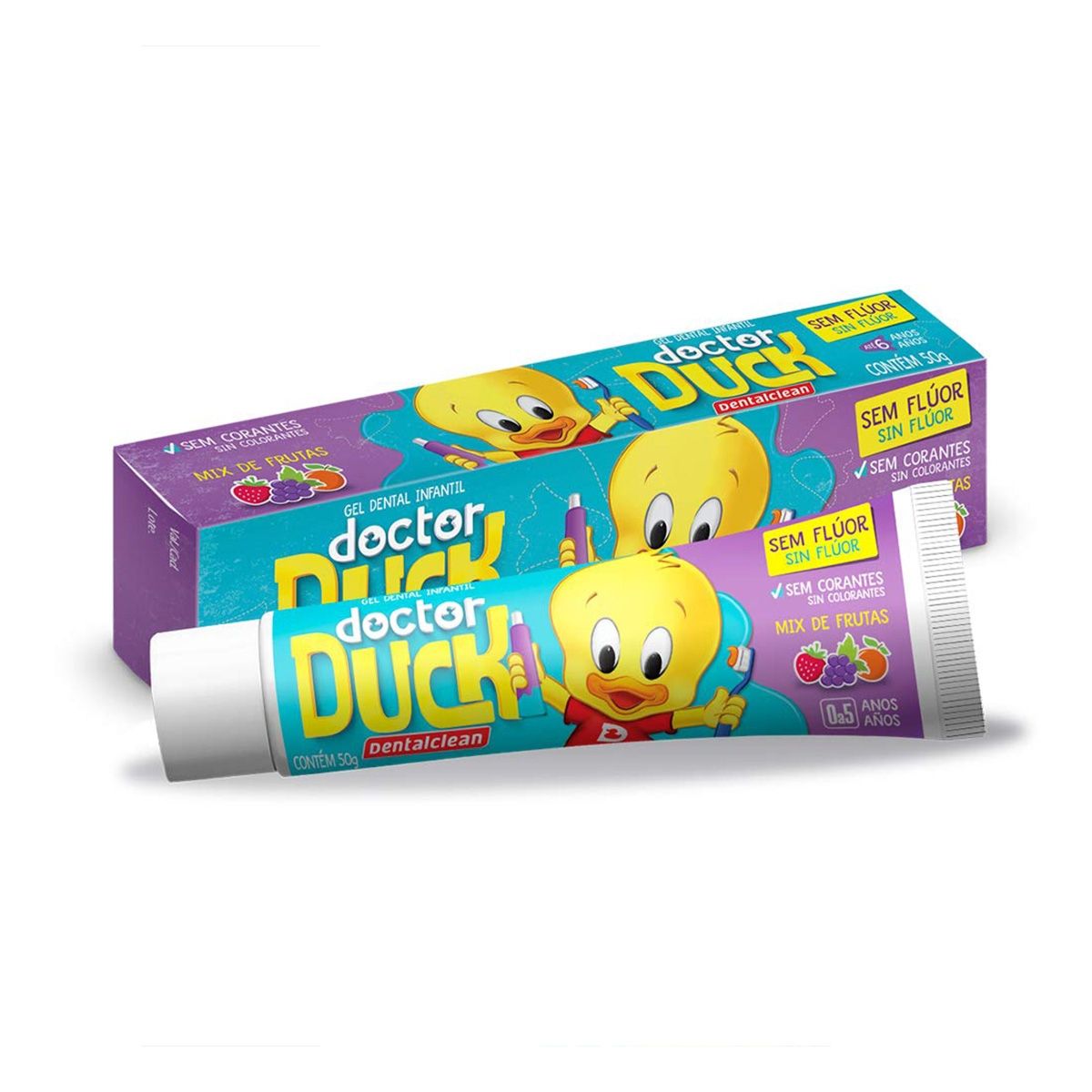 Gel Dental Infantil Doctor Duck Sem Flúor Sabor Mix de Frutas Com 50G Dentalclean