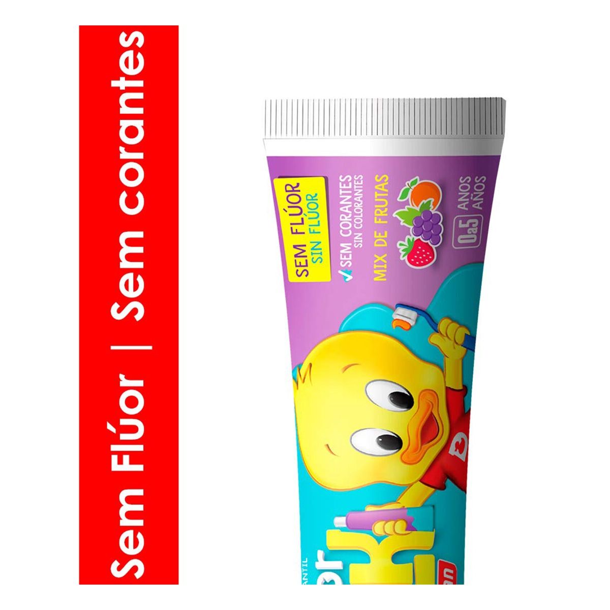 Gel Dental Infantil Doctor Duck Sem Flúor Sabor Mix de Frutas Com 50G Dentalclean