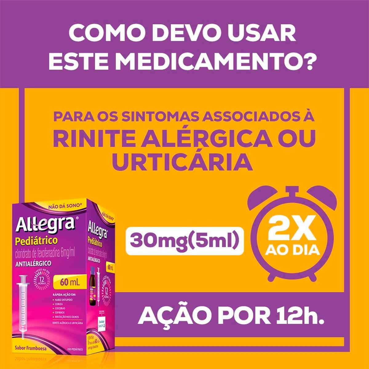Allegra Pediátrico Cloridrato de Fexofenadina 6mg/ml Sabor Framboesa Suspensão Oral Com 60ml