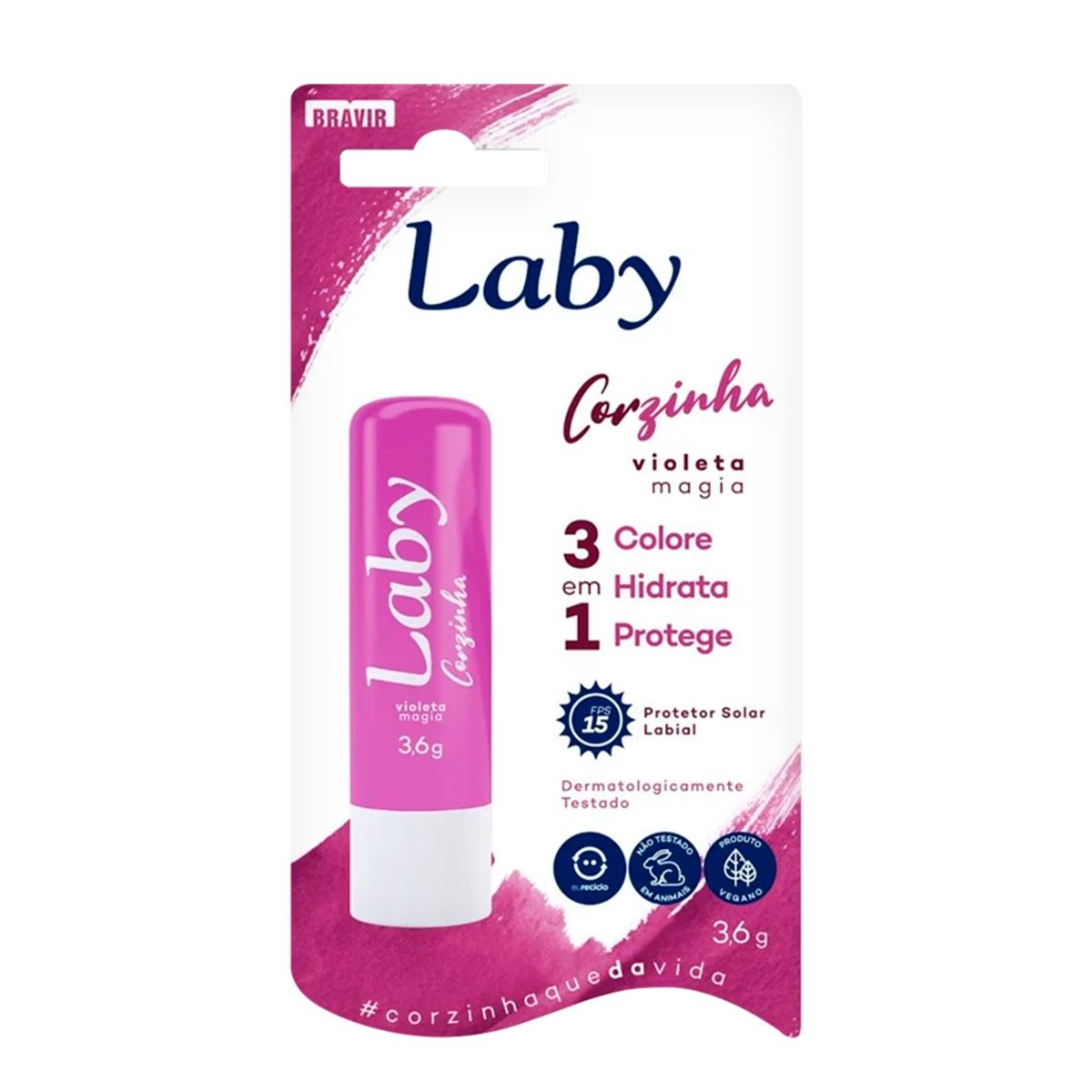 Hidratante Labial Laby Corzinha FPS 15 Violeta Magia Com 3,6g Bravir