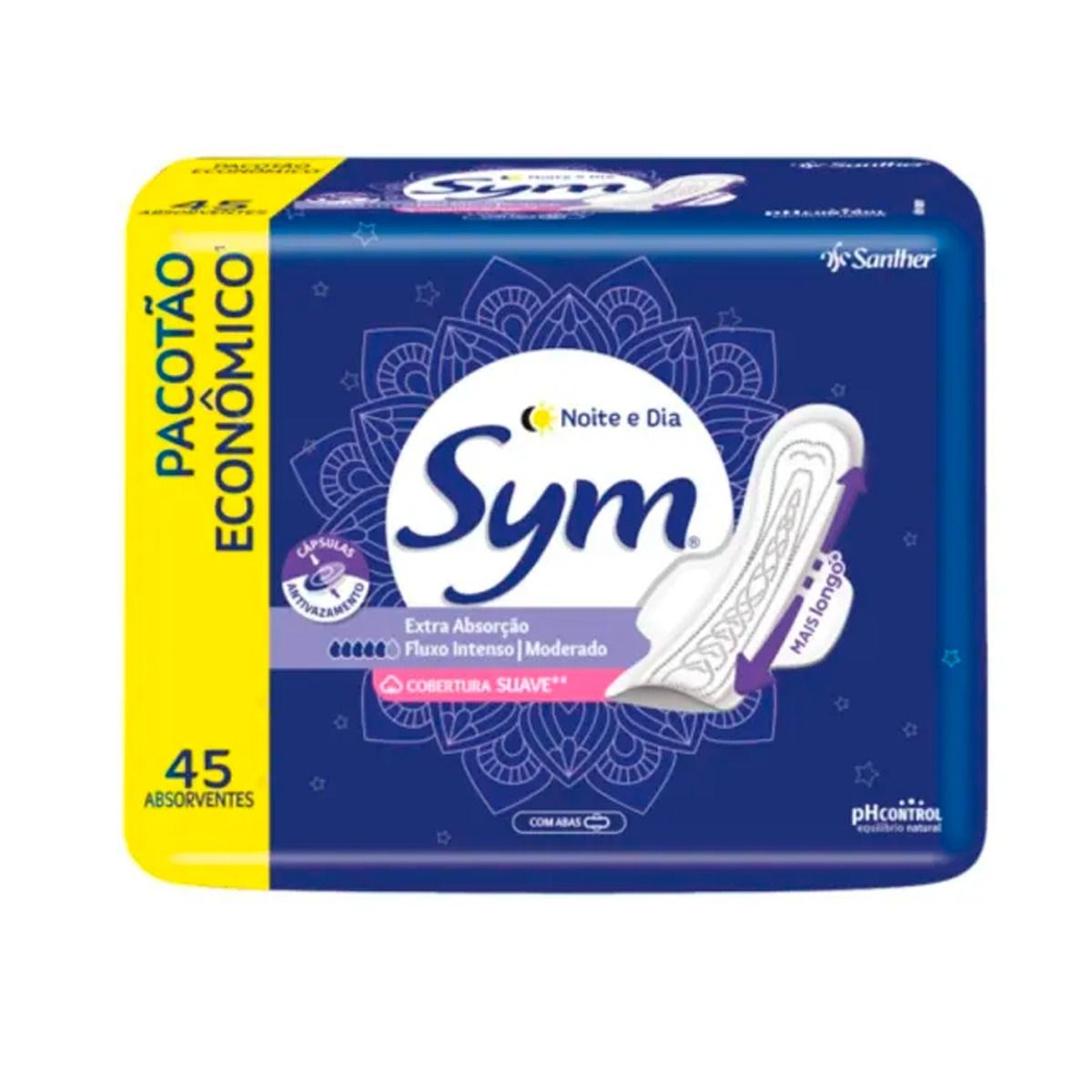 Absorvente Sym Noite E Dia Abas Cobertura Suave 45 Unidades - Drogaria ...