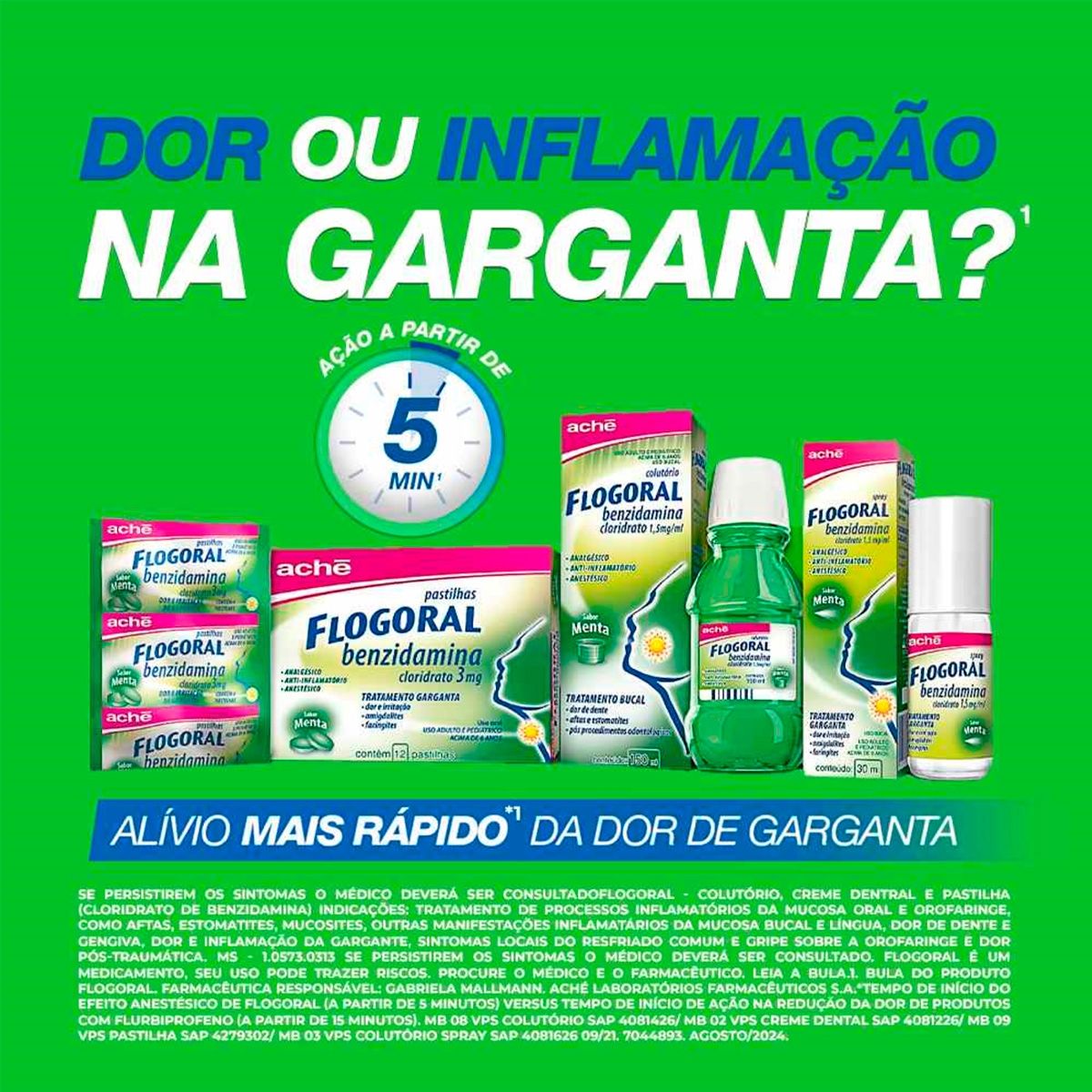 Flogoral Colutório Sabor Menta Com 150 Ml Aché