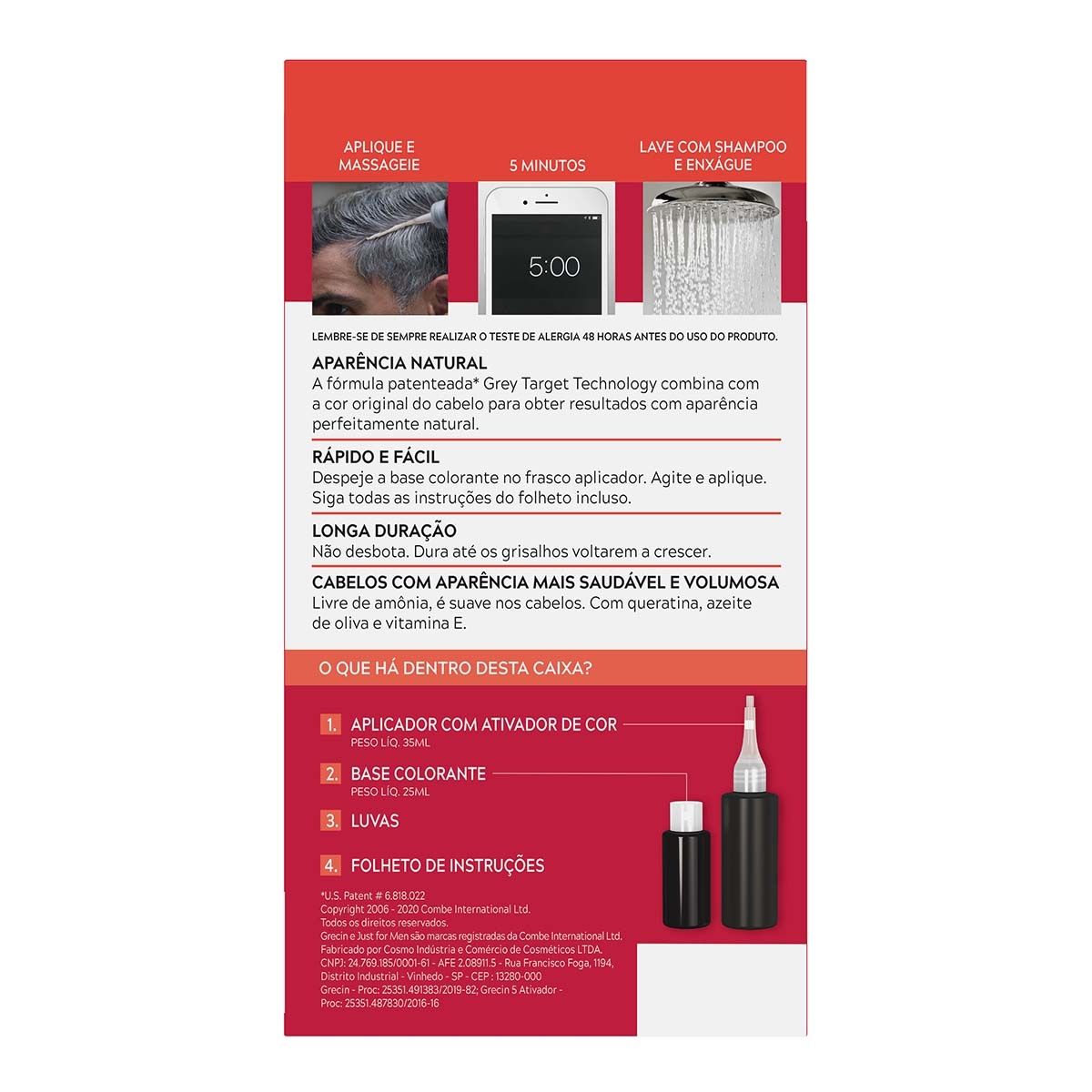 Grecin 5 Shampoo Tonalizante Masculino Cor Castanho Médio Escuro