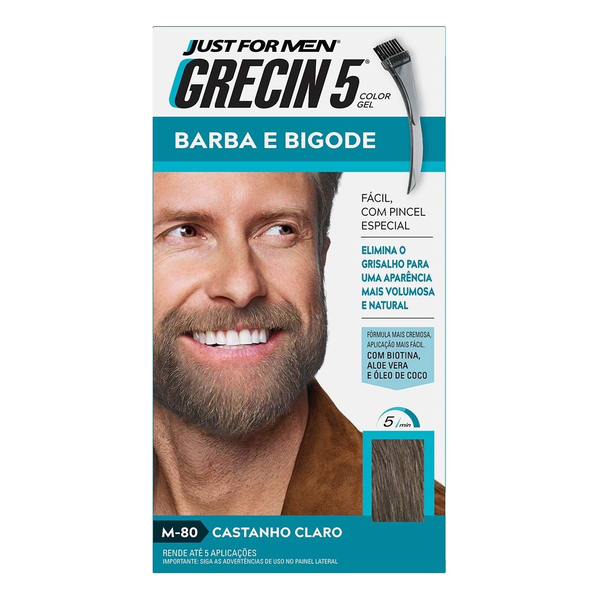 Grecin Just For Men Color Gel Tonalizante Gel Barba e Bigode Cor Castanho Claro