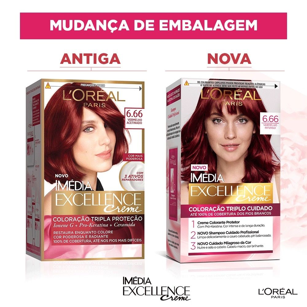 Coloração Imédia Excellence Creme 6.66 Vermelho Intenso