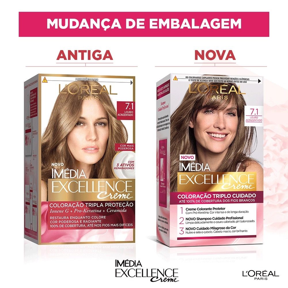 Coloração Imédia Excellence Creme 7.1 Louro Acinzentado