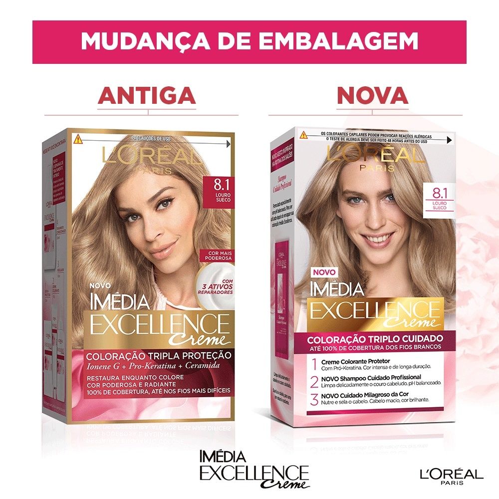 Coloração Imédia Excellence Creme 8.1 Louro Sueco
