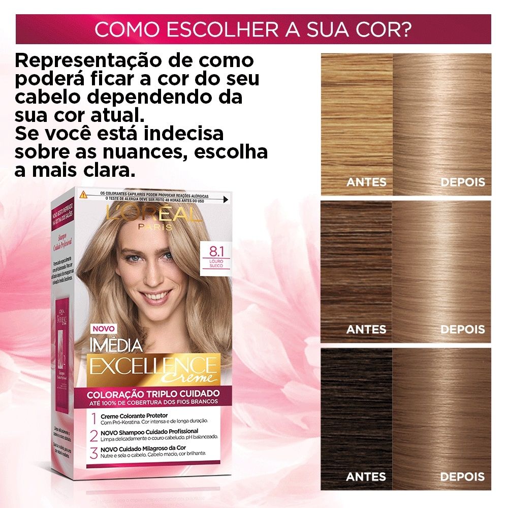 Coloração Imédia Excellence Creme 8.1 Louro Sueco
