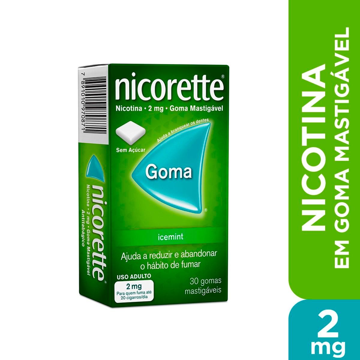 Nicorette Icemint Nicotina 2mg Sem Açúcar Com 30 Tabletes Mastigáveis