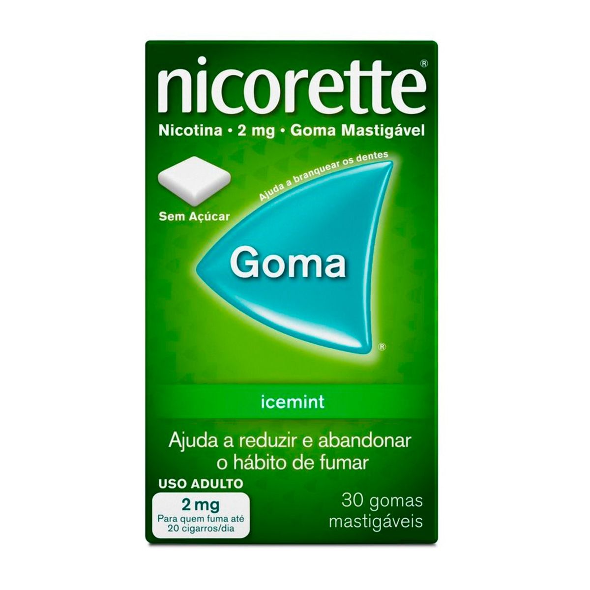 Nicorette Icemint Nicotina 2mg Sem Açúcar Com 30 Tabletes Mastigáveis