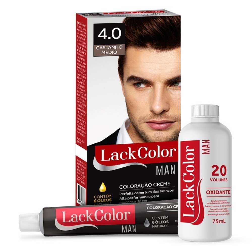 Kit Tintura Creme Man 4.0 Castanho Médio Lack Color