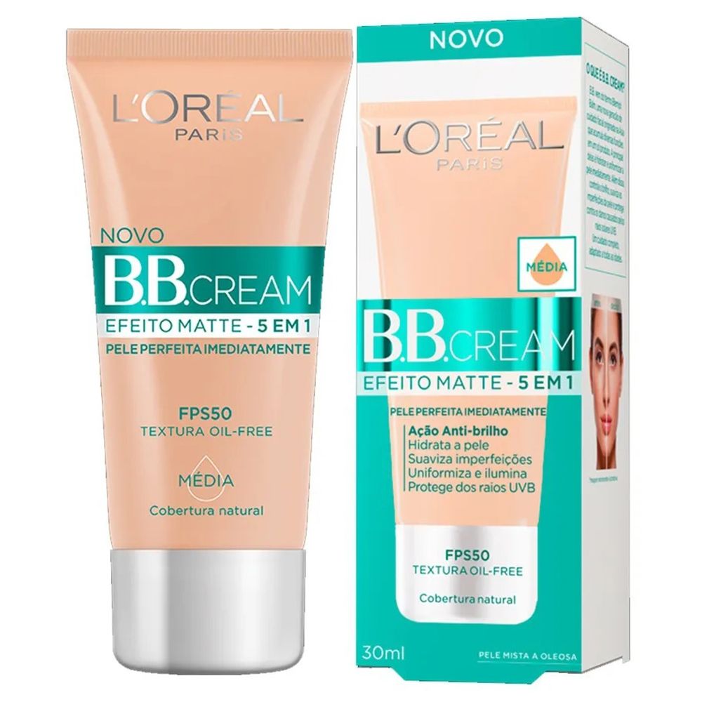 BB Cream Efeito Matte 5 em 1 FPS50 Cor Média 30ml L'Oréal Paris