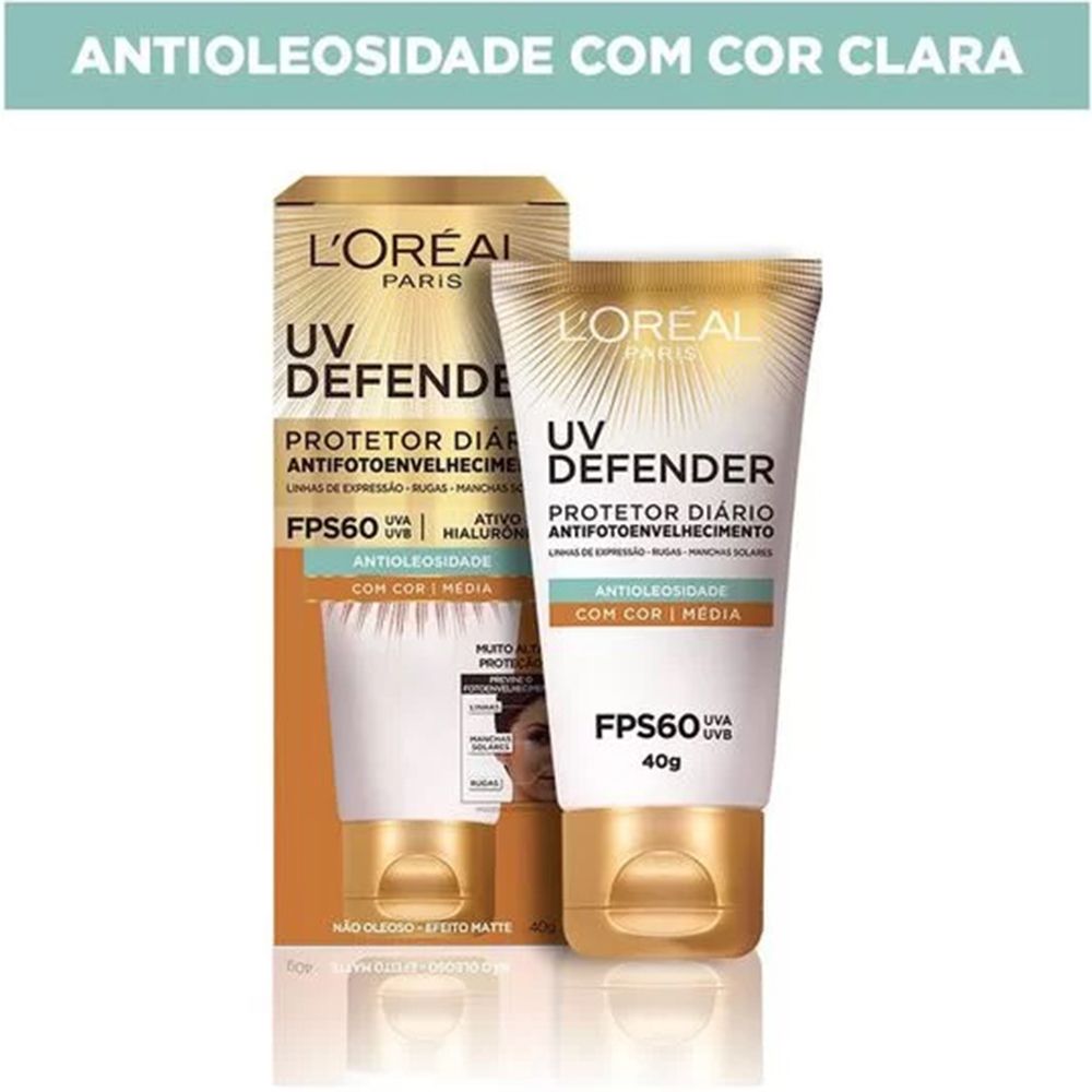 Protetor Solar Facial L'Oréal UV Defender Antifotoenvelhecimento Cor Média FPS60 40g