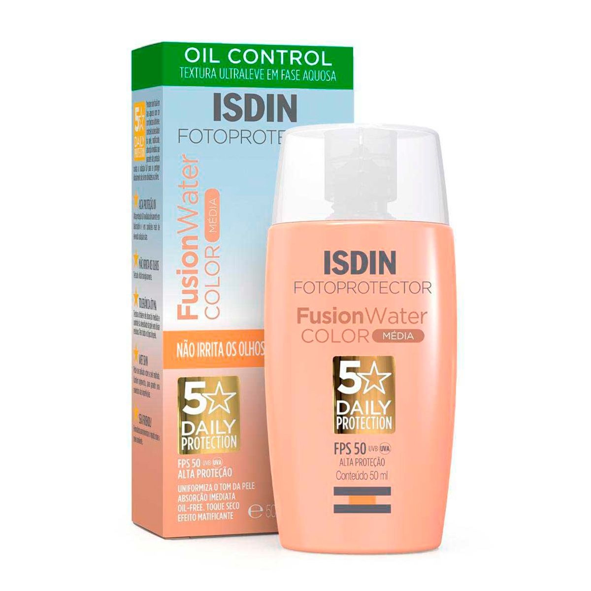 Protetor Solar Facial Fotoprotector Fusion Water Color Média Fps 50 Com 50ml Isdin