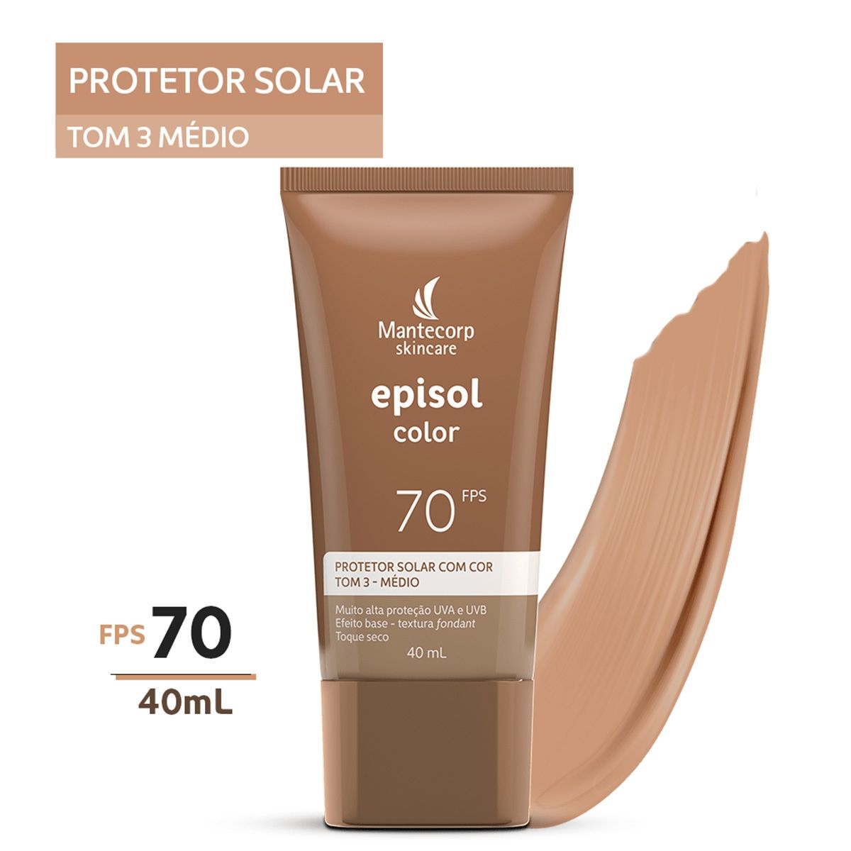 Protetor Solar Com Cor Episol Color FPS 70 Médio 40Ml Mantecorp Skincare