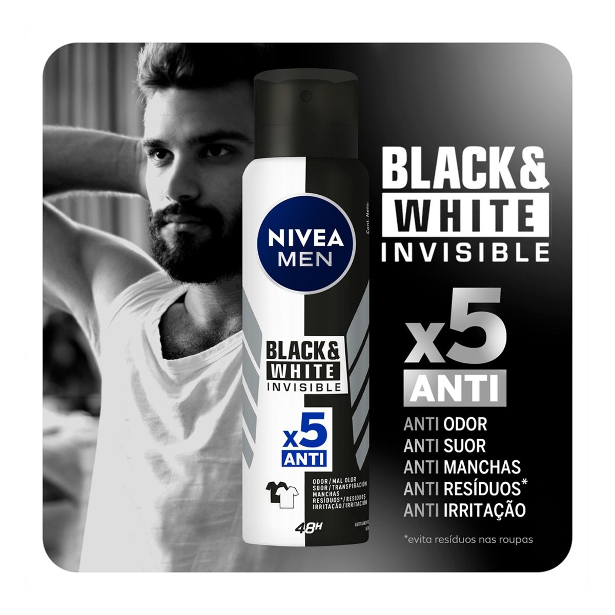 Desodorante Aerosol Nivea For Men Invisible for Black e White 150ml