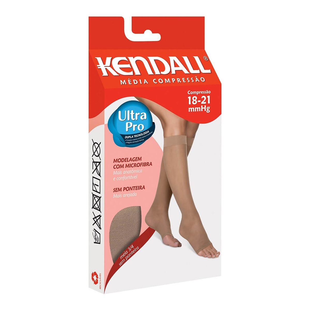 Meia Feminina Média Compressão 3/4 Sem Ponteira Cor Bege Tamanho M Com 1 Par Kendall