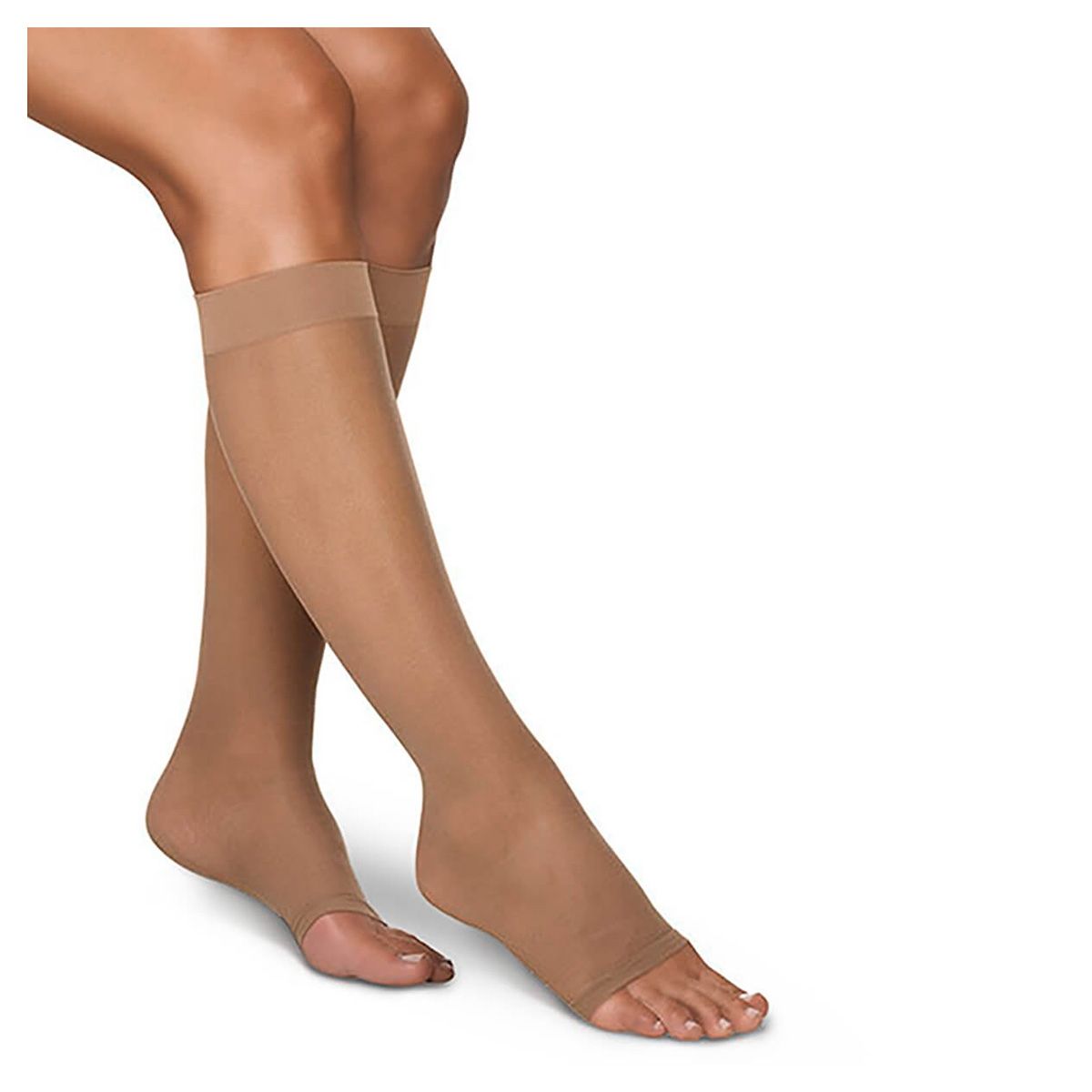 Meia Feminina Média Compressão 3/4 Sem Ponteira Cor Bege Tamanho M Com 1 Par Kendall