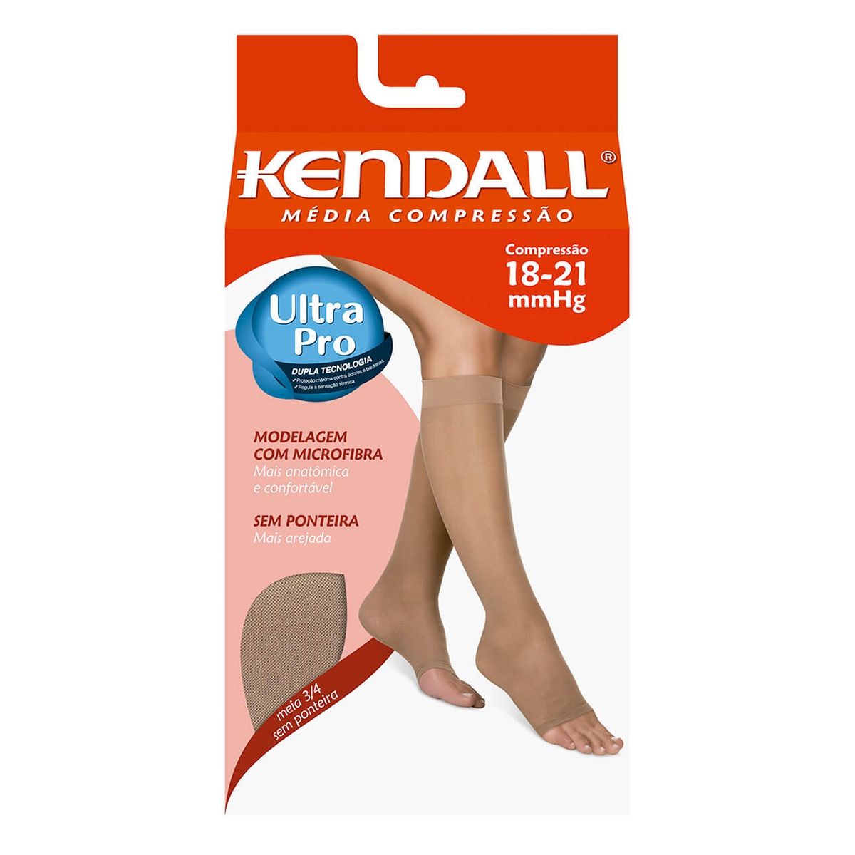 Meia Feminina Média Compressão 3/4 Sem Ponteira Cor Bege Tamanho M Com 1 Par Kendall