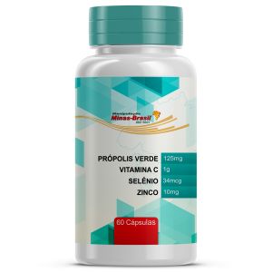 Imunno Mais – Própolis Verde 125Mg   Vitamina C 1G   Selênio 34Mcg  Zinco 10Mg 60 Cápsulas
