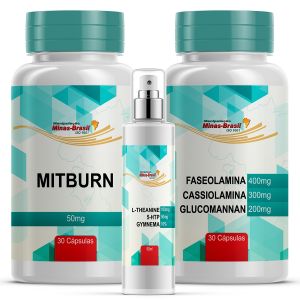 Kit Mitburn 100Mg 30 Cápsulas - Faseolamina Com Cassiolamina e Glucomannan 60 Cápsulas - Spray Inibidor de Doce 60Ml