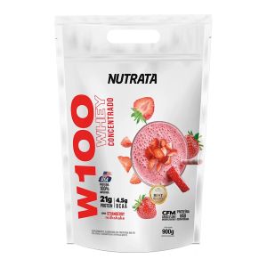 W100 Whey Concentrado Sabor Strawberry Milkshake Refil Com 900g Nutrata