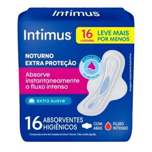 Absorvente Intimus Noturno Cobertura Suave Com Abas Com 16 Unidades
