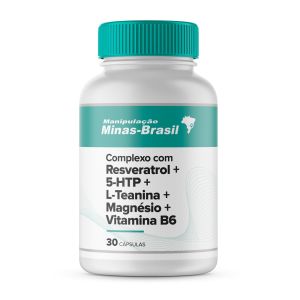 Complexo com Resveratrol + 5-HTP + L-Teanina + Magnésio + Vit B6 30 Cápsulas