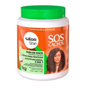 Creme Para Pentear 5 em 1 SOS Cachos Óleo de Coco Com 1kg Salon Line