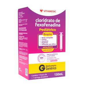 Cloridrato De Fexofenadina 6mg/ml Pediátrico Sabor Framboesa Suspensão Oral Com 150ml Genérico Vitamedic