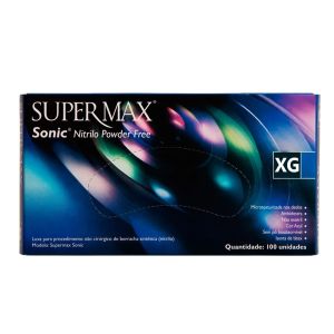 Luva de Procedimento Nitrílica Sonic Sem Pó Azul Tam Xg Com 100 Unidades Supermax