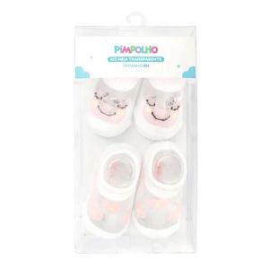 Kit Meia Transparente Com 2 Pares Rn Sapo/Flores Pimpolho