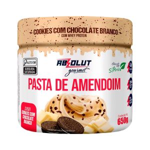 Pasta de Amendoim Gourmet Sabor Cookies Com Chocolate Branco Com Whey Protein Com 650g Absolut Nutrition