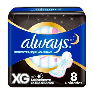 Absorvente Always Noites Tranquilas Suave XG com Abas 8 Unidades