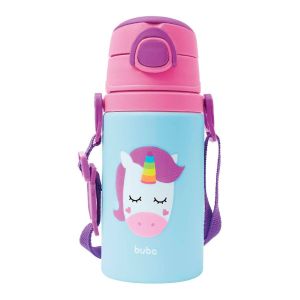 Garrafinha de Alumínio Com Canudo Animal Fun Unicórnio 450ml
