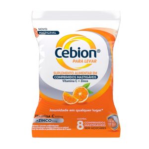 Cebion Para Levar Vitamina C e Zinco Sabor Laranja Com 8 Comprimidos Mastigáveis