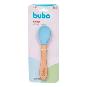 Colher Infantil Silicone e Bambu Azul Ref:15822 Buba