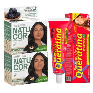 Kit Natucor 2.0 Preto Suave Com 2 Unidades e 1 Recarga de Queratina 80g Novex