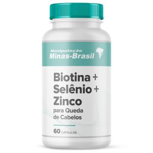 Biotina + Selênio + Zinco para Queda de Cabelos 60 Cápsulas