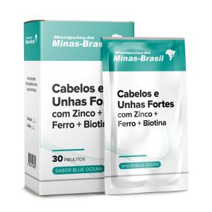 Cabelos e Unhas Fortes com Zinco + Ferro + Biotina 30 Pirulitos Blue Ocean