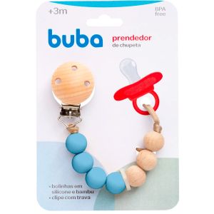 Prendedor de Chupeta em Silicone e Bambu Azul Buba