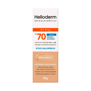 Protetor Solar Facial Helioderm FPS 70 Ativo Hialurônico Bege Médio 50g