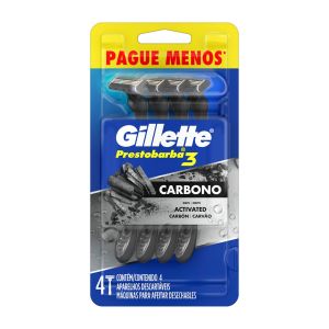 Aparelho Descartável Para Barbear Prestobarba 3 Carbono Com 4 Unidades Gillette