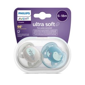 Chupeta Avent Ultra Soft Dupla/Decorada 6-18M Azul/Cinza - Philips