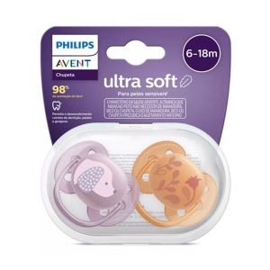Chupeta Avent Ultra Soft Dupla/Decorada 6-18M Laranja/Rosa - Philips