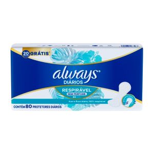 Protetor Diário Com 80 Unidades Respirável Sem Perfume Always