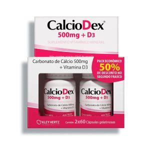 Calciodex Cálcio 500mg Pack Econômico 02 Potes De 60 Cápsulas Cada Kley Hertz