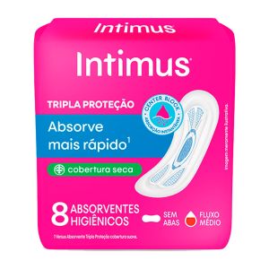 Absorvente Intimus Gel Tripla Proteção Cobertura Seca Sem Abas 08 Unidades