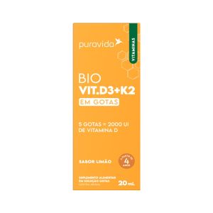 Suplemento Alimentar Vitamina D3 + K2 Em Gotas 20ml Limão Puravida